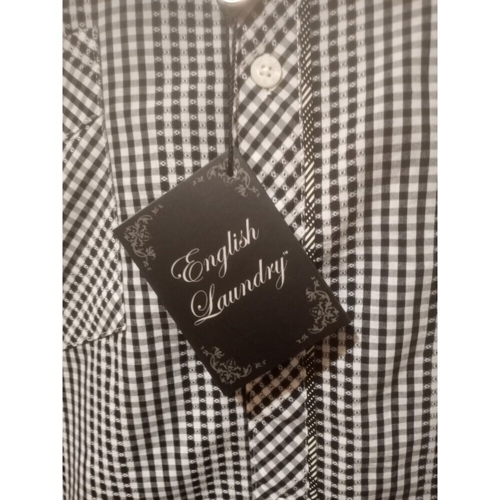 New English Laundry Shirt Mens 3XL Black Label Long Sleeve Button Up Black White - Picture 2 of 15